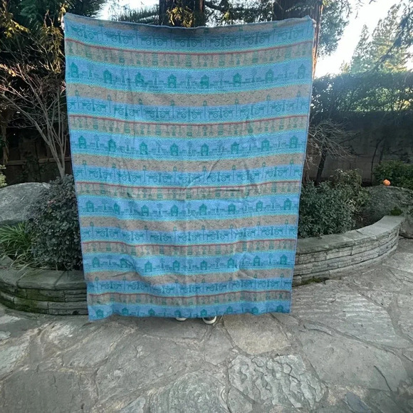 Woolrich Vintage Blue Rustic Striped Cabin Camp Throw Blanket - Picture 7 of 7